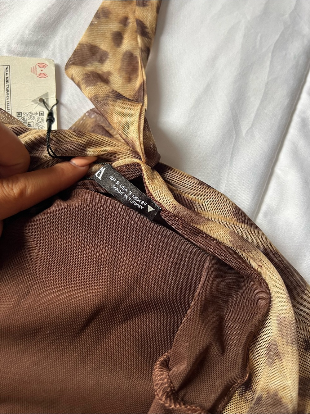 Zara Leopard Print Ruched One-Shoulder Top - Picture 2 of 2